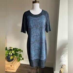 Whistles abstract blue silk sheath dress scoop neck size 10